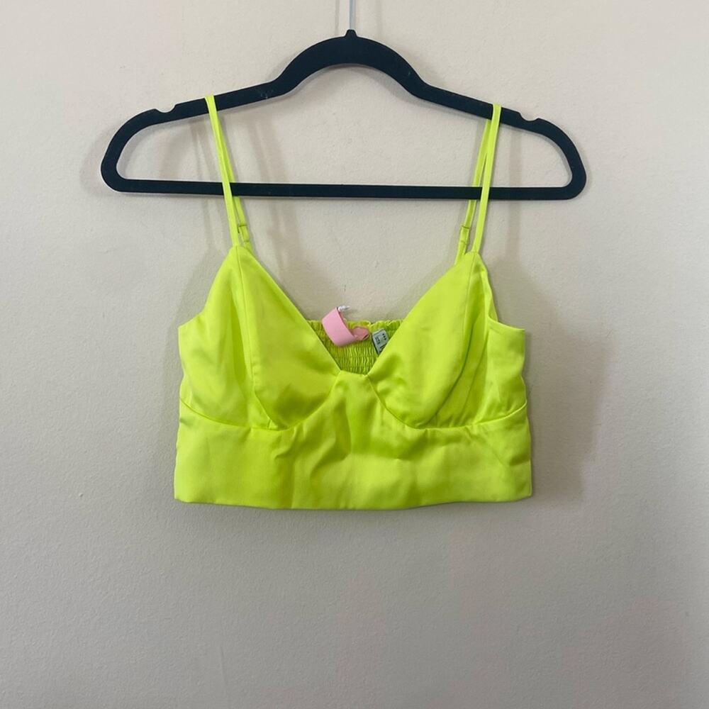 Something New Billie Satin Bra Top Neon Yellow Lime Crop Cami NWT Medium